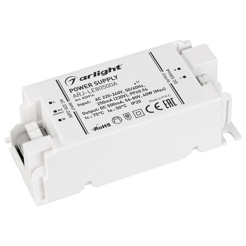 Блок питания ARJ-LE80500A (40W, 500mA, PFC) (Arlight, IP20 Пластик, 3 года)