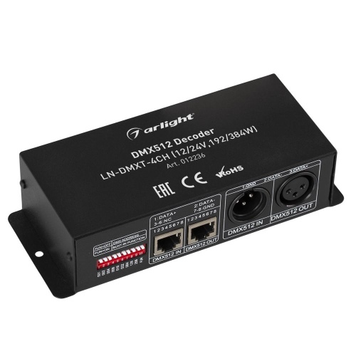 Декодер LN-DMXT-4CH (12/24V,192/384W) (Arlight, IP20 Металл, 1 год)