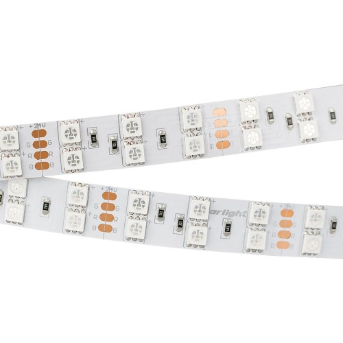Лента RT 2-5000 24V RGB 2x2 (5060, 600 LED, LUX) (Arlight, 28.8 Вт/м, IP20)