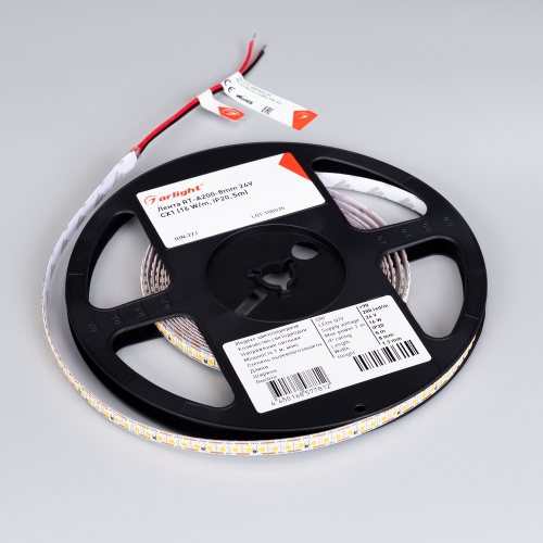 Лента RT-A200-8mm 24V Warm3500-CX1 (16 W/m, IP20, 5m) (Arlight, резка 1 светодиод)