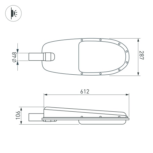 Светильник OXOR-ELFA 611х288-108W Day5000 (GR, 144x61 deg, 230V) IP65 (Arlight, -)