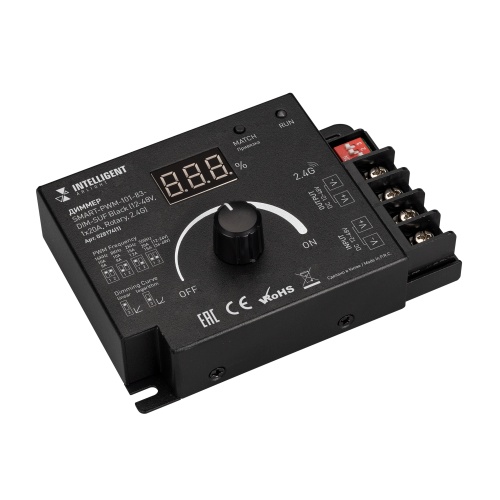INTELLIGENT ARLIGHT Диммер SMART-PWM-101-83-DIM-SUF Black (12-48V, 1x20A, Rotary, 2.4G) (IARL, IP20 Металл, 5 лет)