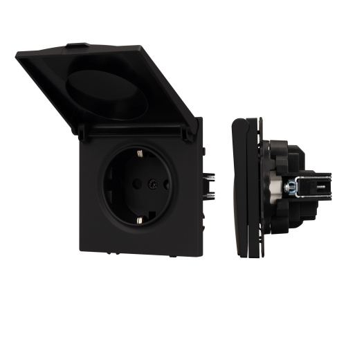 Механизм розетки влагозащищённый SCT-NOBE-MCP-SFPL-BK (230V, 16A) (Arlight, Черный оникс)