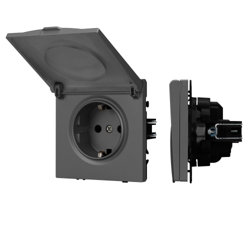 Механизм розетки влагозащищённый SCT-NOBE-MCP-SFPL-GR (230V, 16A) (Arlight, Серый базальт)