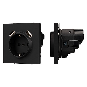Механизм розетки с USB зарядкой SCT-NOBE-MUAA-SFPL-BK (230V, 16A) (Arlight, Черный оникс)