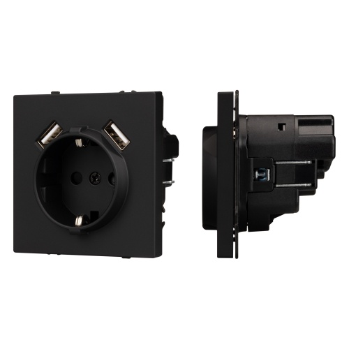 Механизм розетки с USB зарядкой SCT-NOBE-MUAA-SFPL-BK (230V, 16A) (Arlight, Черный оникс)