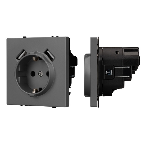 Механизм розетки с USB зарядкой SCT-NOBE-MUAA-SFPL-GR (230V, 16A) (Arlight, Серый базальт)