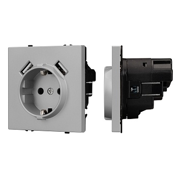 Механизм розетки с USB зарядкой SCT-NOBE-MUAA-SFPL-IS (230V, 16A) (Arlight, Никель)