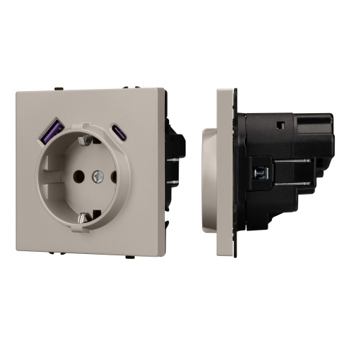 Механизм розетки с USB зарядкой SCT-NOBE-MUAC-SFPL-CA (230V, 16A) (Arlight, Кашемир)