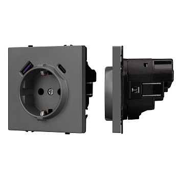 Механизм розетки с USB зарядкой SCT-NOBE-MUAC-SFPL-GR (230V, 16A) (Arlight, Серый базальт)