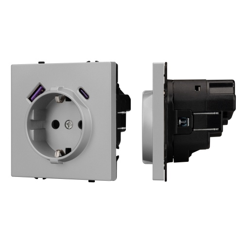 Механизм розетки с USB зарядкой SCT-NOBE-MUAC-SFPL-IS (230V, 16A) (Arlight, Никель)