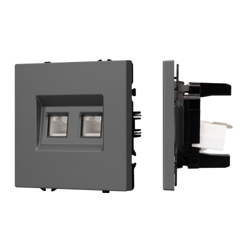 Механизм сдвоенной компьютерной розетки SCT-NOBE-MPC2-SFPL-GR (RJ-45, CAT6) (Arlight, Серый базальт)