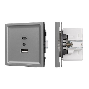 Механизм USB розетки SCT-TENDO-MUAC-PL-GR (5V, 3A, QC3) (Arlight, Графитовый)