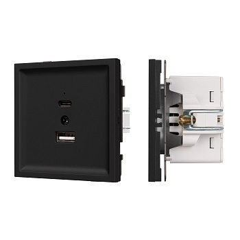 Механизм USB розетки SCT-TENDO-MUAC-SFPL-BK (5V, 3A, QC3) (Arlight, Матовый черный)