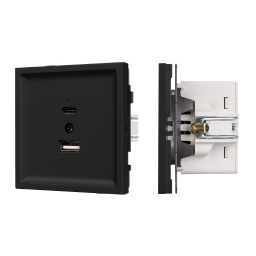 Механизм USB розетки SCT-TENDO-MUAC-SFPL-BK (5V, 3A, QC3) (Arlight, Матовый черный)