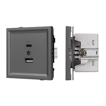 Механизм USB розетки SCT-TENDO-MUAC-SFPL-GR (5V, 3A, QC3) (Arlight, Матовый графитовый)