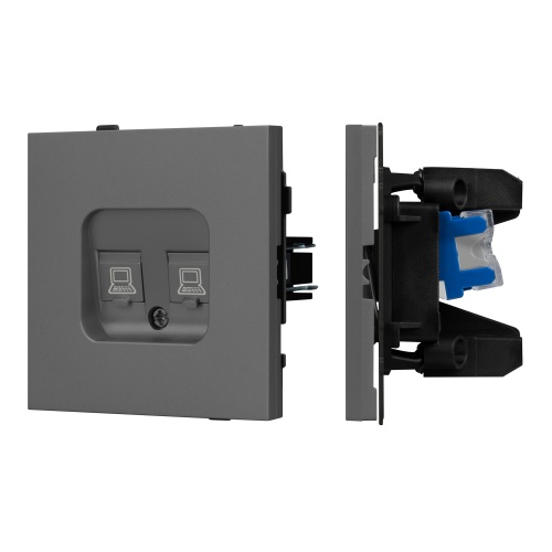 Механизм компьютерной розетки двойной SCT-TENDO-MPC2-SFPL-GR (RJ-45, CAT6) (Arlight, Матовый графитовый)