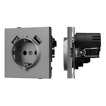 Механизм розетки с USB зарядкой SCT-TENDO-MUAA-PL-GR (230V, 16A) (Arlight, Графитовый)