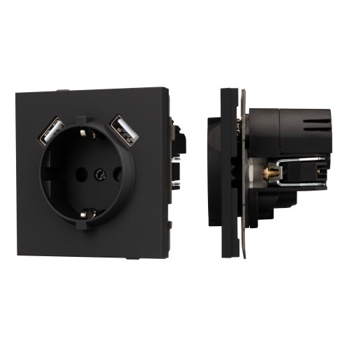 Механизм розетки с USB зарядкой SCT-TENDO-MUAA-SFPL-BK (230V, 16A) (Arlight, Матовый черный)
