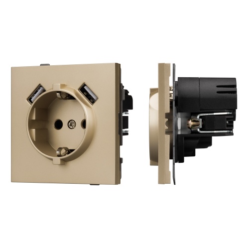 Механизм розетки с USB зарядкой SCT-TENDO-MUAA-SFPL-GD (230V, 16A) (Arlight, Матовый песочный)