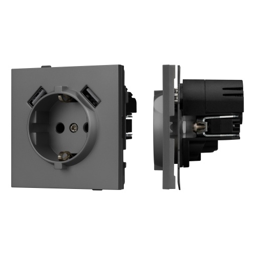 Механизм розетки с USB зарядкой SCT-TENDO-MUAA-SFPL-GR (230V, 16A) (Arlight, Матовый графитовый)