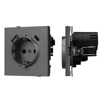 Механизм розетки с USB зарядкой SCT-TENDO-MUAC-SFPL-GR (230V, 16A) (Arlight, Матовый графитовый)