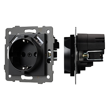 Механизм розетки с USB зарядкой SCT-MUAA-PL-BK-V (250V, 16A) (Arlight, -)