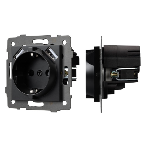 Механизм розетки с USB зарядкой SCT-MUAA-PL-BK-V (250V, 16A) (Arlight, -)