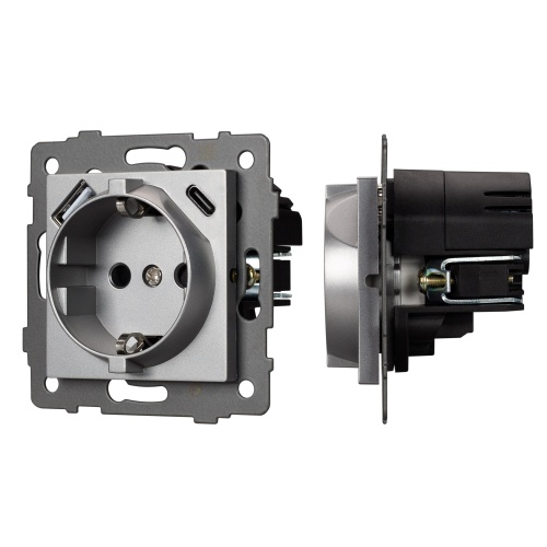 Механизм розетки с USB зарядкой SCT-MUAC-PL-GR-V (250V, 16A) (Arlight, -)