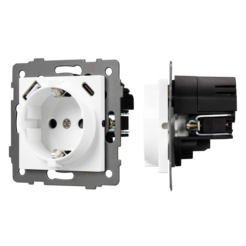 Механизм розетки с быстрой USB зарядкой SCT-MUAC-PL-WH-V (250V, 16A) (Arlight, -)