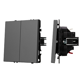 Механизм выключателя двухклавишный непроходной SWT-NOBE-MK02-SFPL-GR (230V, 10A) (Arlight, Серый базальт)