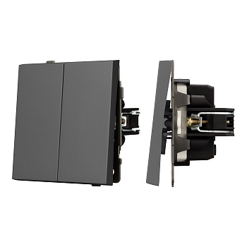 Механизм выключателя двухклавишный непроходной SWT-TENDO-MK02-SFPL-GR (230V, 10A) (Arlight, Матовый графитовый)