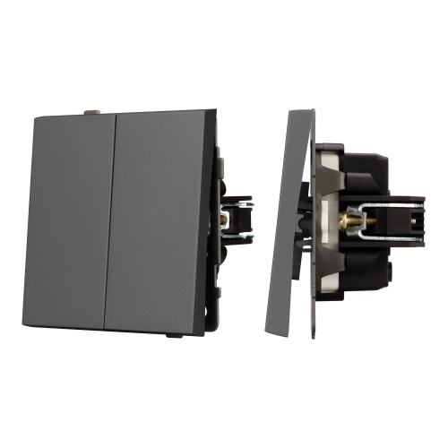 Механизм выключателя двухклавишный непроходной SWT-TENDO-MK02-SFPL-GR (230V, 10A) (Arlight, Матовый графитовый)