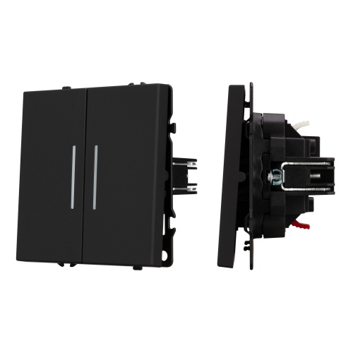 Механизм выключателя двухклавишный непроходной LED SWT-NOBE-MK02-SFPL-L-BK (230V, 10A) (Arlight, Черный оникс)