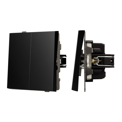 Механизм выключателя двухклавишный непроходной SWT-TENDO-MK02-PL-BK (230V, 10A) (Arlight, Черный)