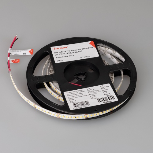 Светодиодная лента RT-A192-10mm 24V Warm2700 (17.6 W/m, IP20, 5m) (Arlight, высок.эфф.150 лм/Вт)