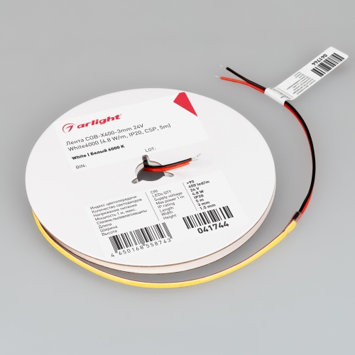 Лента COB-X400-3mm 24V White6000 (4.8 W/m, IP20, 5m) (Arlight, -)