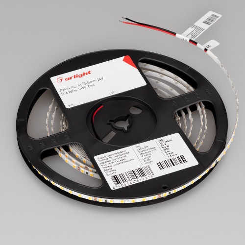 Лента UL-A120-5mm 24V Warm2700 (9.6 W/m, IP20, 5m) (Arlight, 7 лет)