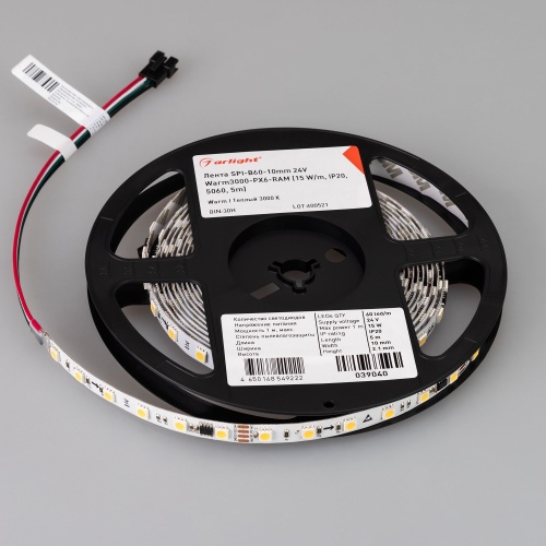Лента SPI-B60-10mm 24V Warm3000-PX6-RAM (15 W/m, IP20, 5060, 5m) (Arlight, бегущий огонь)