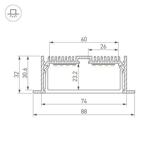Профиль с экраном SL-LINIA88-F-2500 ANOD+OPAL (Arlight, Алюминий)