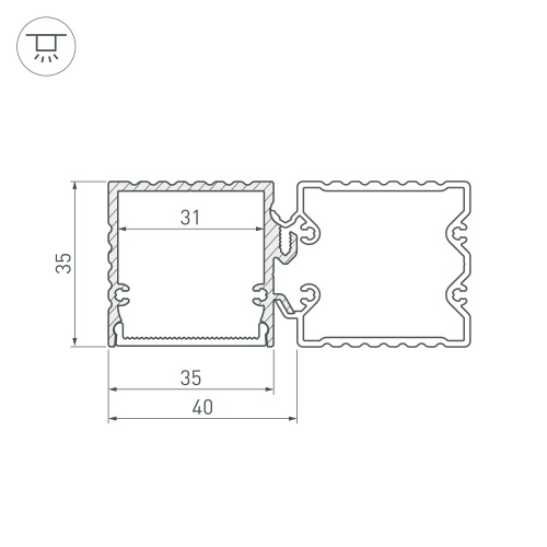 Профиль с экраном ALU-BASE-PW35S-2000 ANOD+FROST AG (Arlight, Алюминий)
