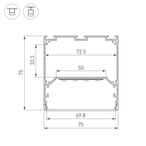 Профиль LINE-M-7575-2500 ANOD (Arlight, Алюминий)