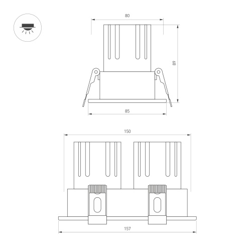 Светильник MS-FLOW-BUILT-S157x85-2x12W Day4000 (WH, 55 deg, 230V) (Arlight, IP20 Металл, 5 лет)