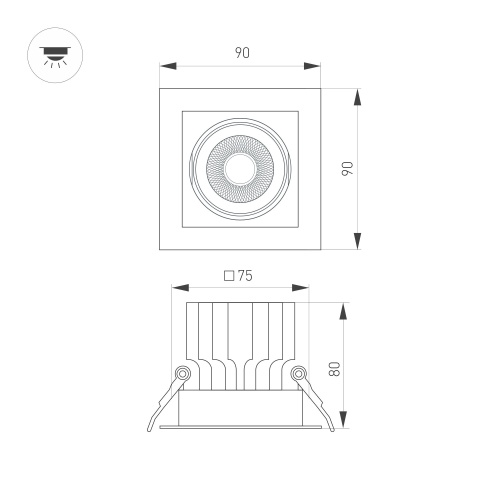 Светильник MS-VORTEX-BUILT-S90x90-12W Warm3000 (BK-BK, 40 deg, 230V) (Arlight, IP20 Металл, 5 лет)