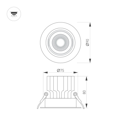 Светильник MS-VORTEX-BUILT-R90-12W Day4000 (BK-BK, 40 deg, 230V) (Arlight, IP20 Металл, 5 лет)