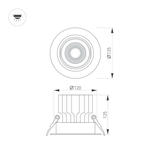 Светильник MS-VORTEX-BUILT-R135-30W Warm3000 (BK-BK, 30 deg, 230V) (Arlight, IP20 Металл, 5 лет)