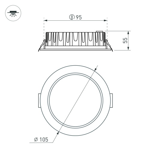 Светильник MS-MIST-BUILT-R105-9W Warm3000 (WH, 110 deg, 230V) (Arlight, IP54 Металл, 5 лет)
