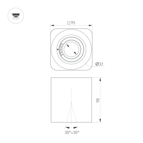 Светильник SP-ACENTO-S95x95-10W Warm3000 (WH, 20-45 deg, 230V) (Arlight, IP20 Металл, 5 лет)