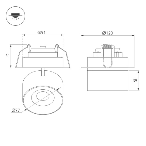 Светильник SP-PLURIO-BUILT-TRIMLESS-R120-9W Day4000 (BK-CHR, 36 deg, 230V) (Arlight, IP20 Металл, 3 года)