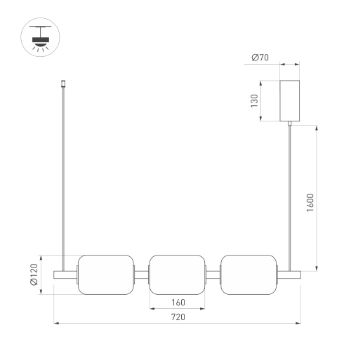 Светильник SP-CARAMELA-HANG-L720-12W Warm2700 (BK, 360 deg, 230V) (Arlight, IP20 Натуральный шелк, 3 года)